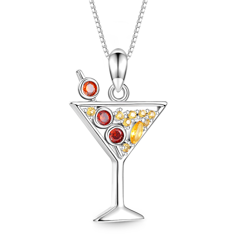 Gnoce Sparkling Cocktail Stemware Necklace Platinum-plated Silver Blend_1