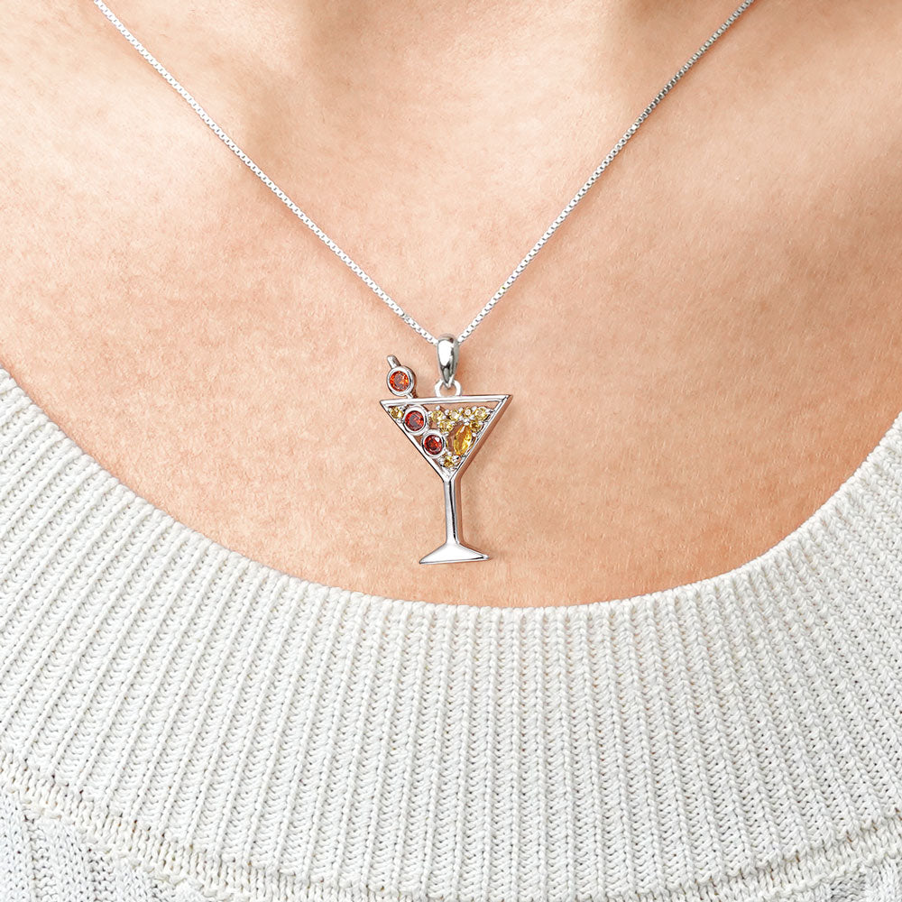 Gnoce Sparkling Cocktail Stemware Necklace Platinum-plated Silver Blend_4