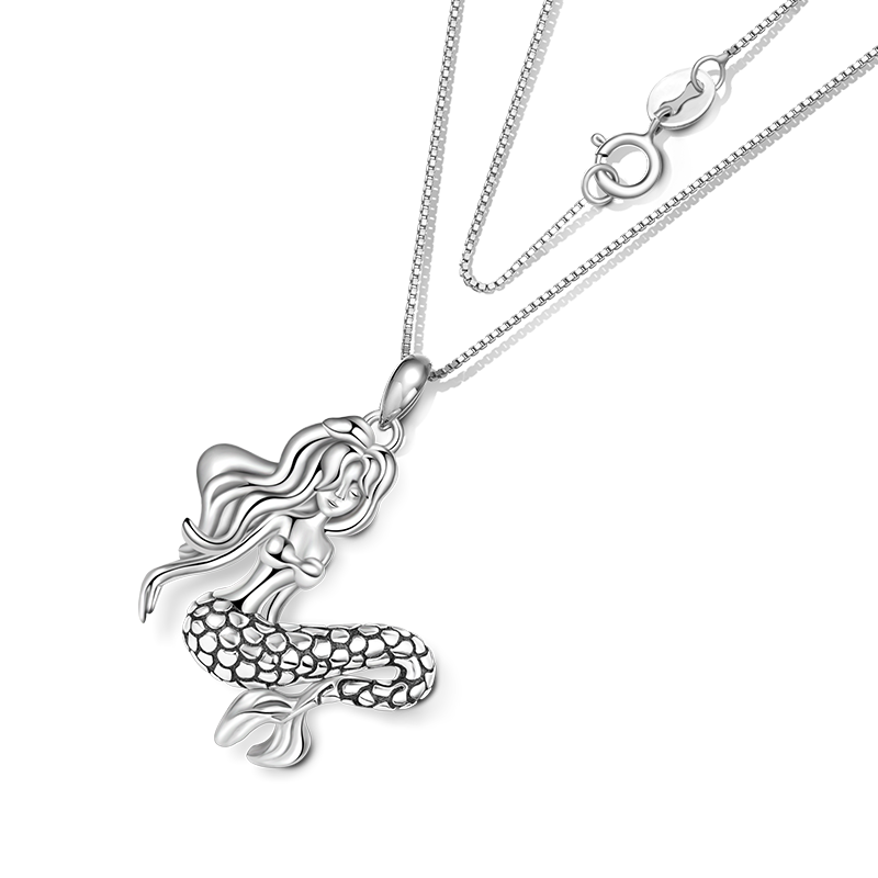 Gnoce Sleeping Mermaid Necklace Platinum-plated Silver Blend_2