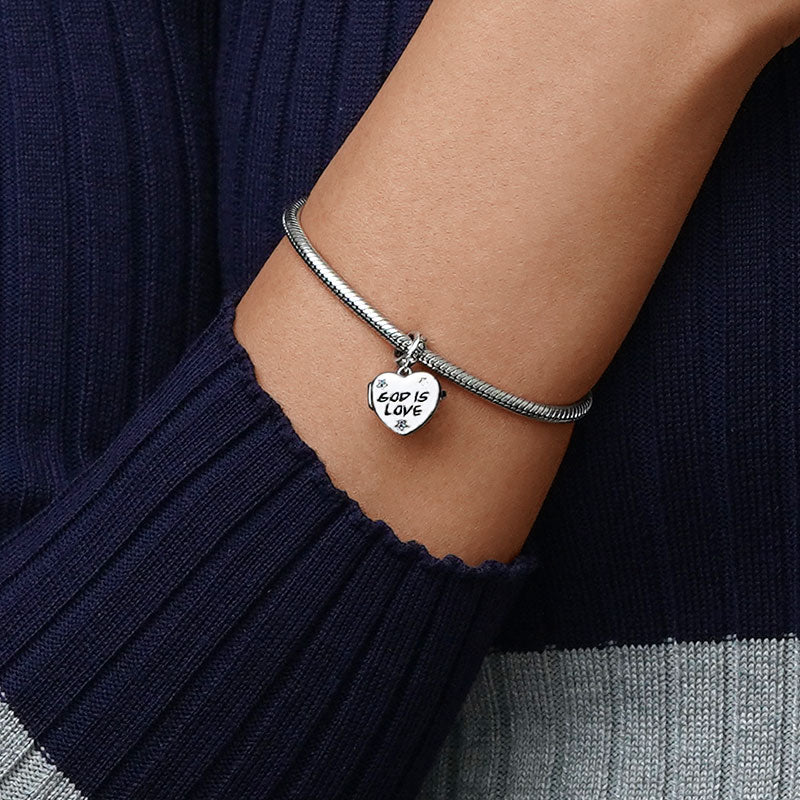 Gnoce "God is Love" Heart Personalized Charm Platinum-plated Silver Blend_5
