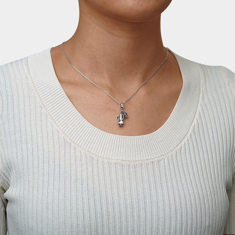 Gnoce Distressed Coffee Pot Pendant Platinum-plated Silver Blend_6