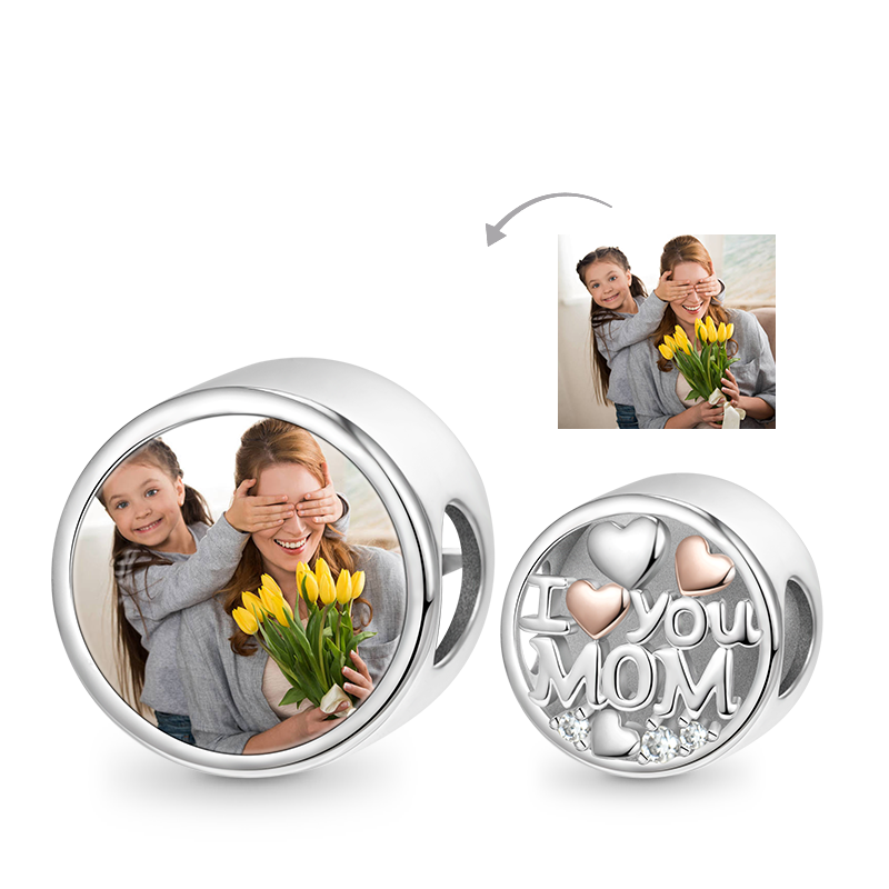 Gnoce Love You Mom Personalized Photo Charm Platinum-plated Silver Blend_1