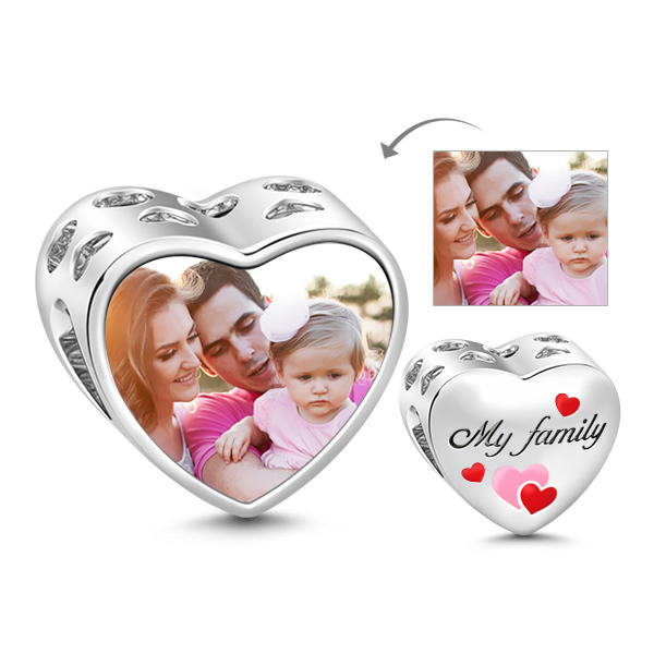 Gnoce Family Heart Photo Charm Platinum-plated Silver Blend_1