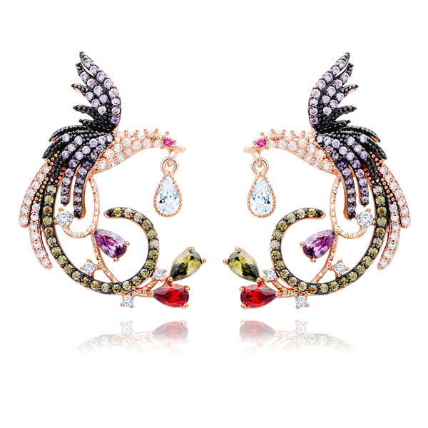 Gnoce Asymmetrical Phoenix Dangle Earrings_1