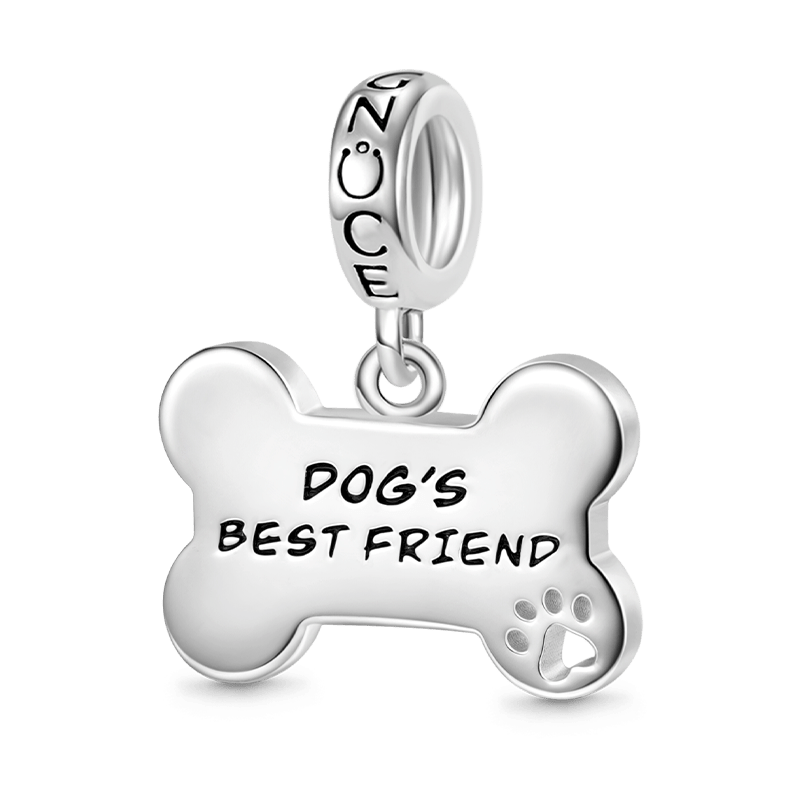 Gnoce "Dog Loves Bone" Engravable Charm Platinum-plated Silver Blend_1