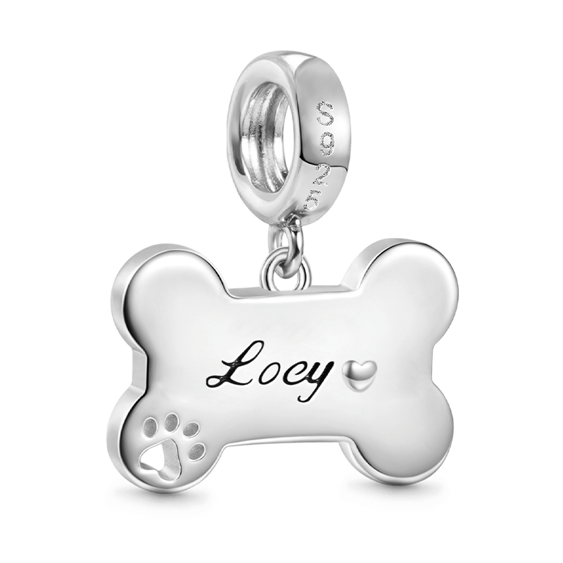 Gnoce "Dog Loves Bone" Engravable Charm Platinum-plated Silver Blend_6