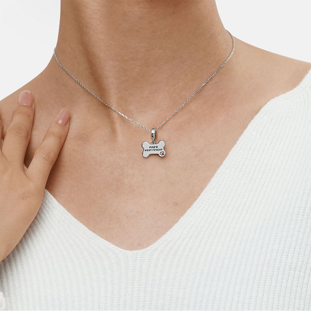 Gnoce "Dog Loves Bone" Engravable Charm Platinum-plated Silver Blend_5
