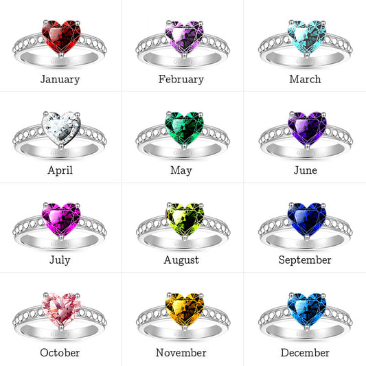 Gnoce Birthstone Heart Ring Platinum-plated Silver Blend_8