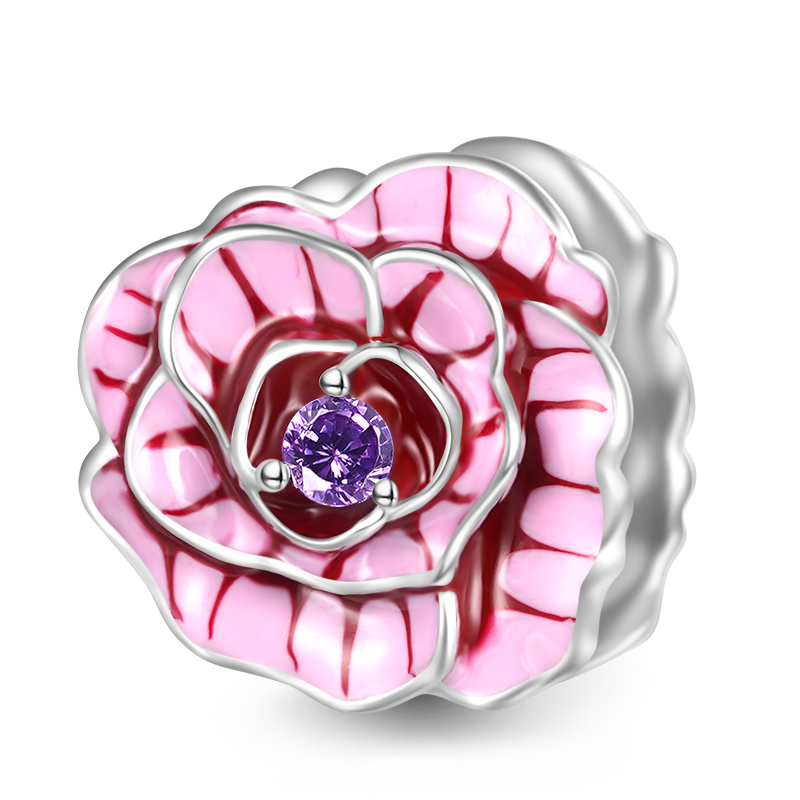 Gnoce Pink Rose Flower Charm Platinum-plated Silver Blend_1