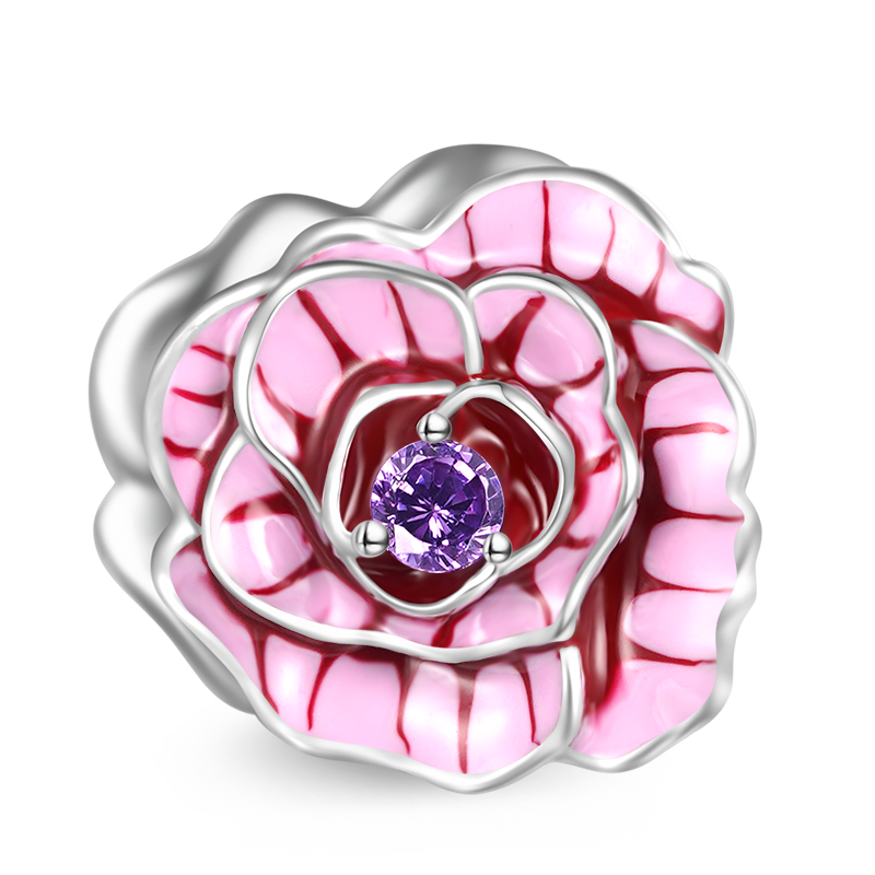 Gnoce Pink Rose Flower Charm Platinum-plated Silver Blend_2