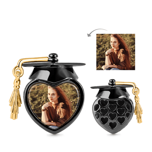 Academic Cap Photo Charm Bead 925 Sterling Silver Black and 18k Gold Plated Best Graduation Gift_1