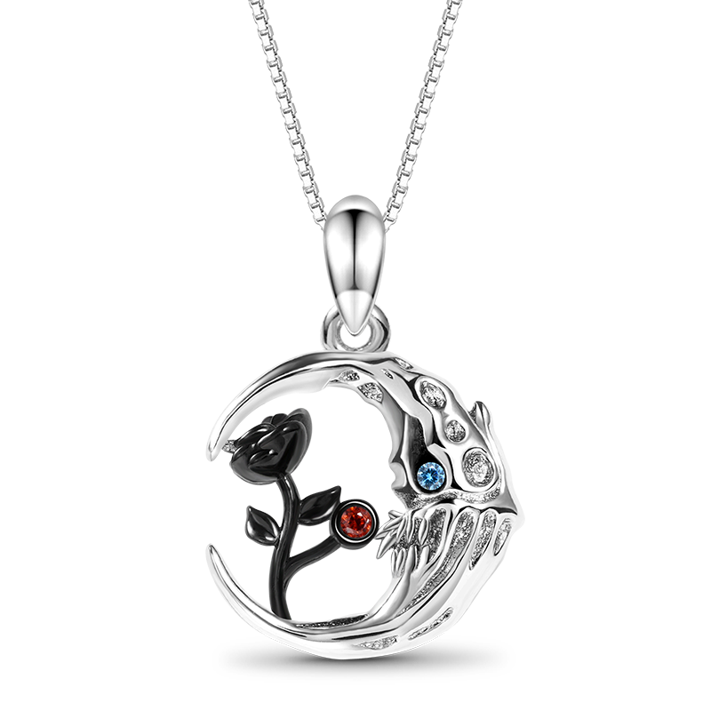 Gnoce Skull Moon with Rose Flower Necklace_1