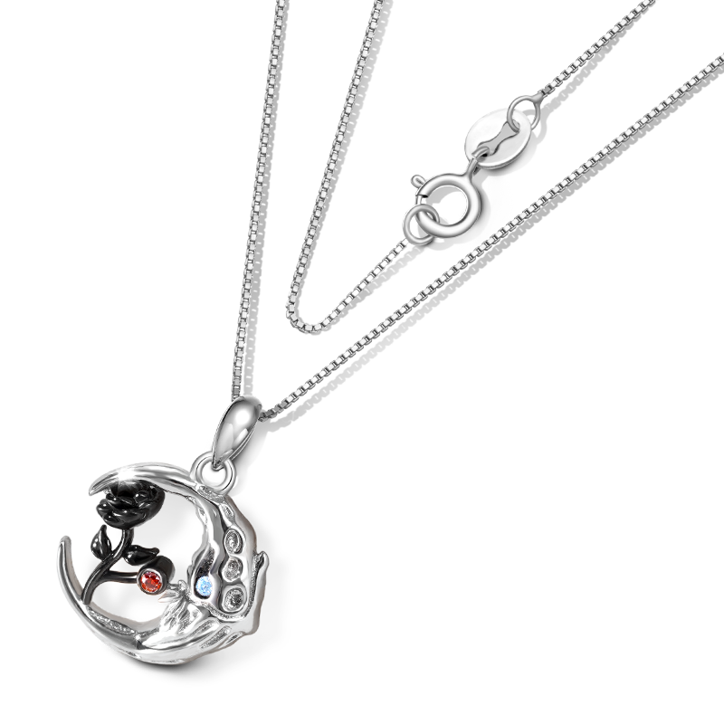 Gnoce Skull Moon with Rose Flower Necklace_2