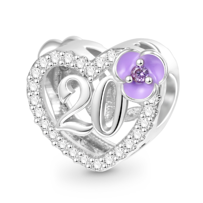 Gnoce Celebration 20th Birthday Heart Charm Platinum-plated Silver Blend_1