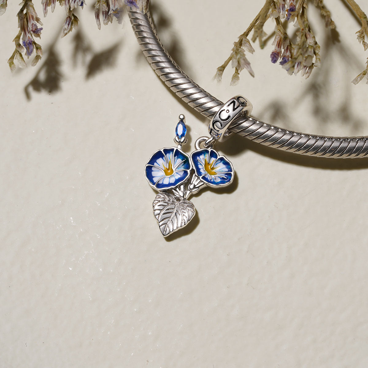 Gnoce Sept. Birthday Flower Morning Glory Charm Platinum-plated Silver Blend_3