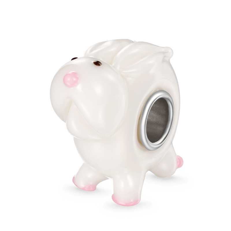 Gnoce White Rabbit Murano Glass Charm_1