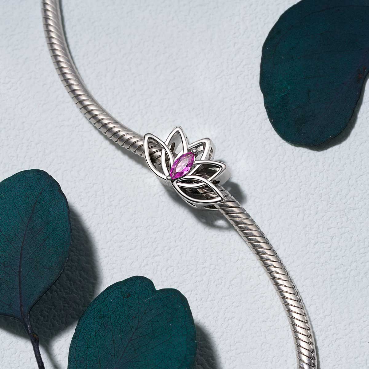 Gnoce Lotus Flower Birthstone Charm Platinum-plated Silver Blend_4