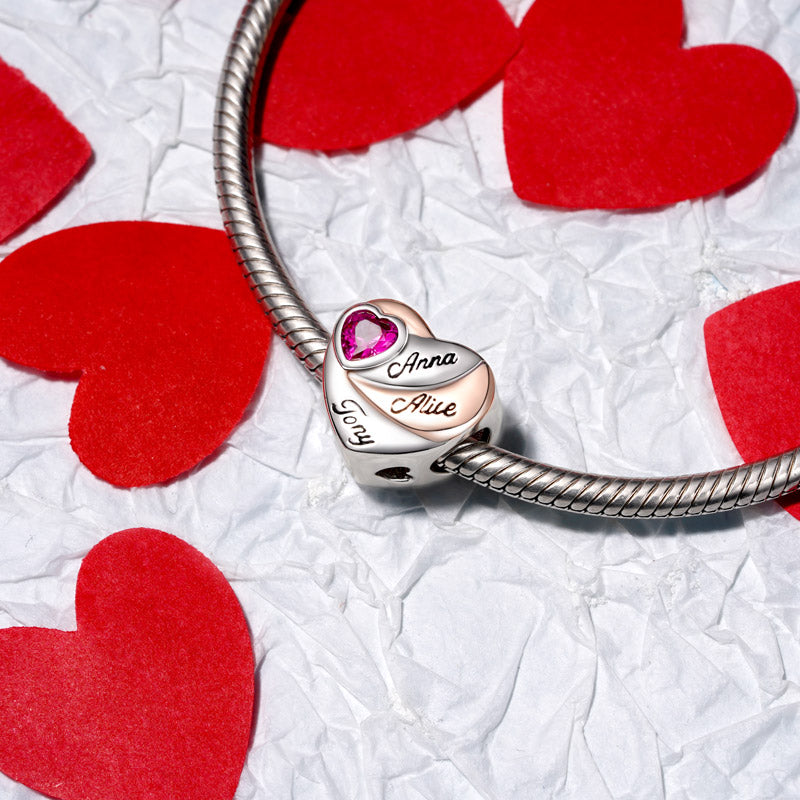 Gnoce Love Heart Engravable Charm Platinum-plated Silver Blend_3