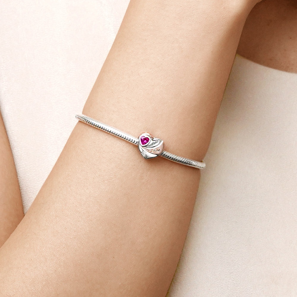 Gnoce Love Heart Engravable Charm Platinum-plated Silver Blend_5