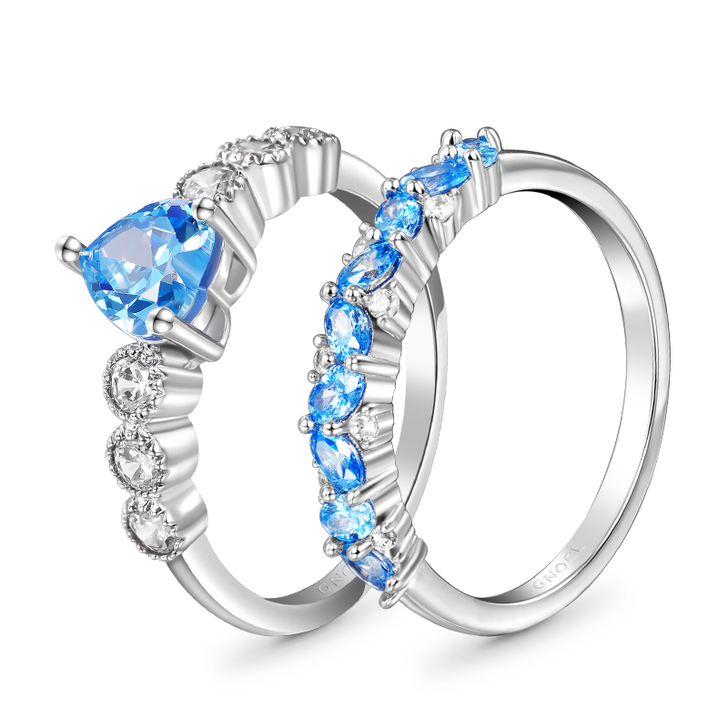 Gnoce Heart Cut Stackable Ring Set Platinum-plated Silver Blend_2