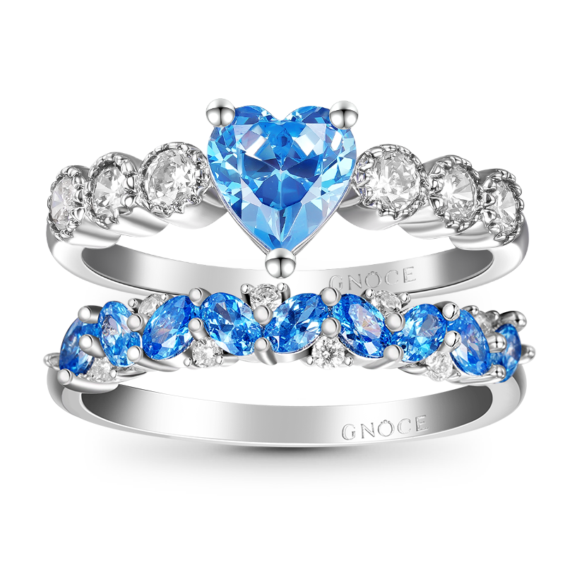 Gnoce Heart Cut Stackable Ring Set Platinum-plated Silver Blend_1