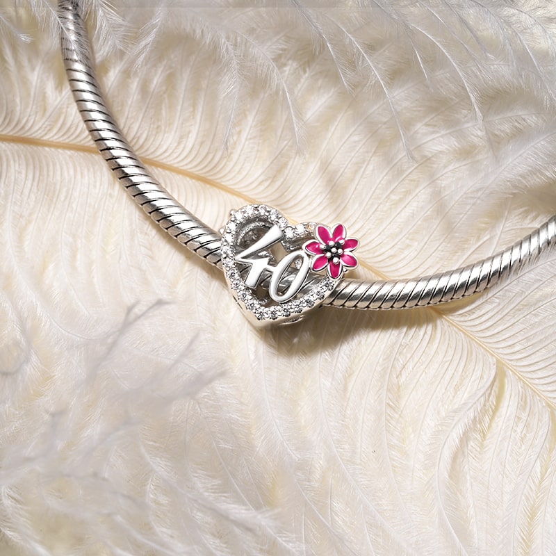 Gnoce Celebration 40th Birthday Heart Charm Platinum-plated Silver Blend_2