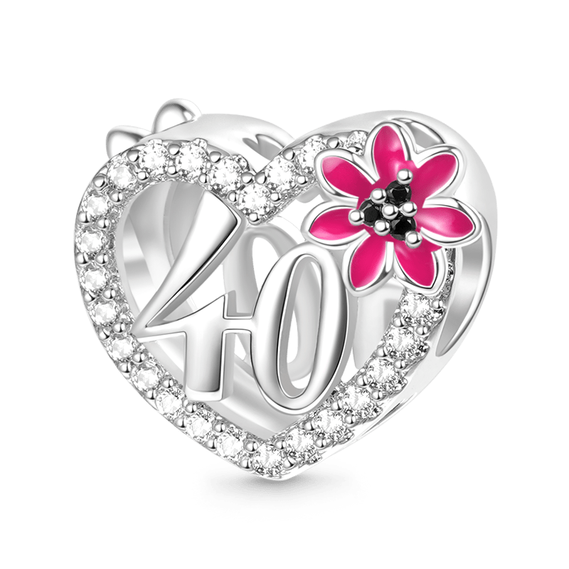 Gnoce Celebration 40th Birthday Heart Charm Platinum-plated Silver Blend_1