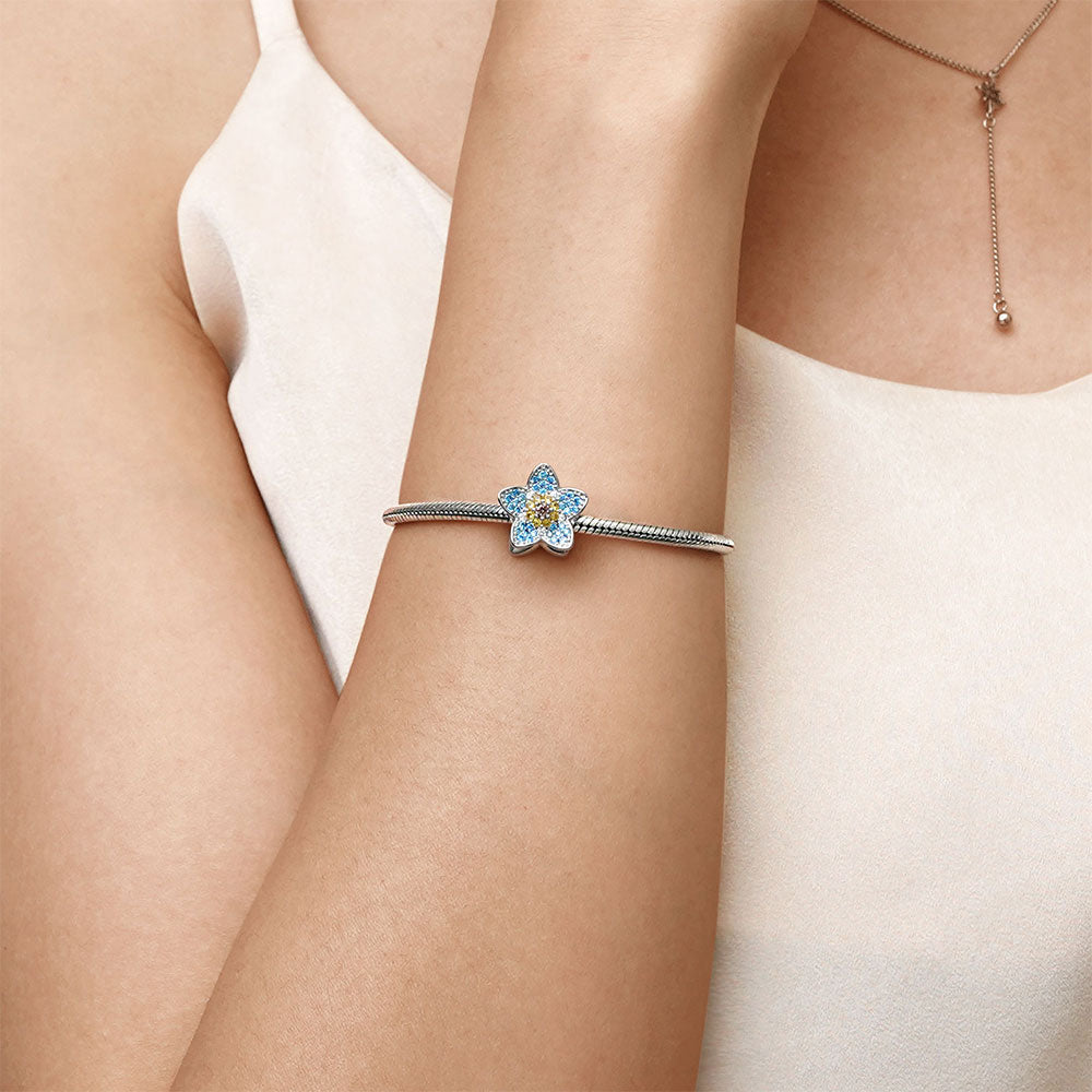 Gnoce Blooming Forget-Me-Not Flower Charm Platinum-plated Silver Blend_5