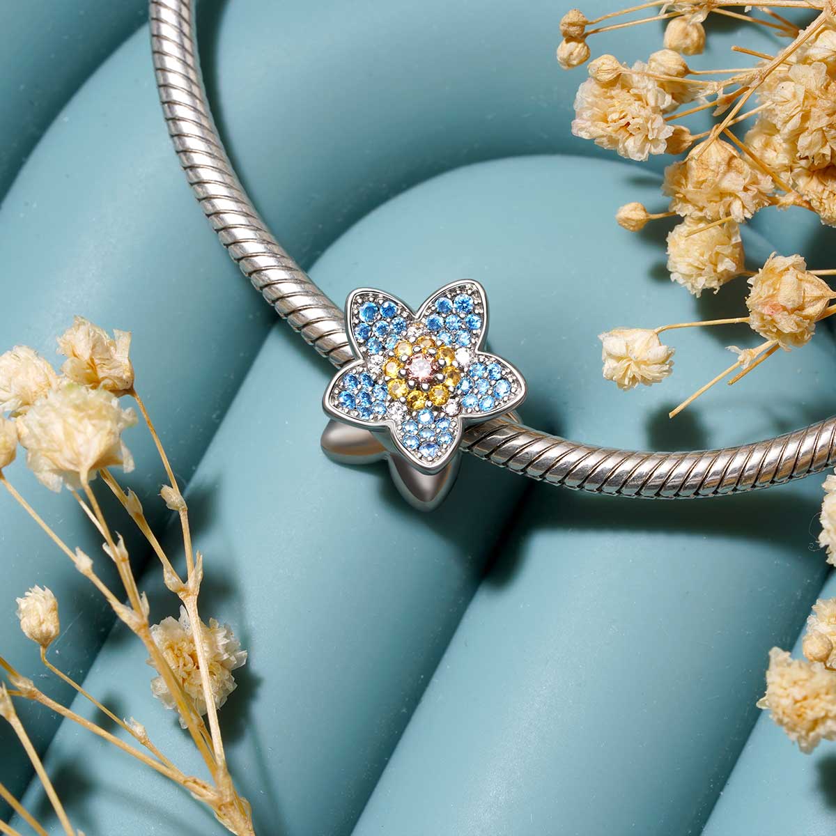 Gnoce Blooming Forget-Me-Not Flower Charm Platinum-plated Silver Blend_3