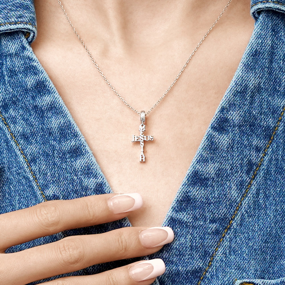Gnoce "Messiah Jesus" Cross Charm Platinum-plated Silver Blend_6