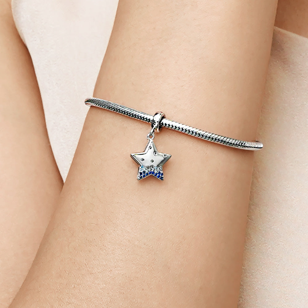 Gnoce Sparkling Star Engravable Charm Platinum-plated Silver Blend_6