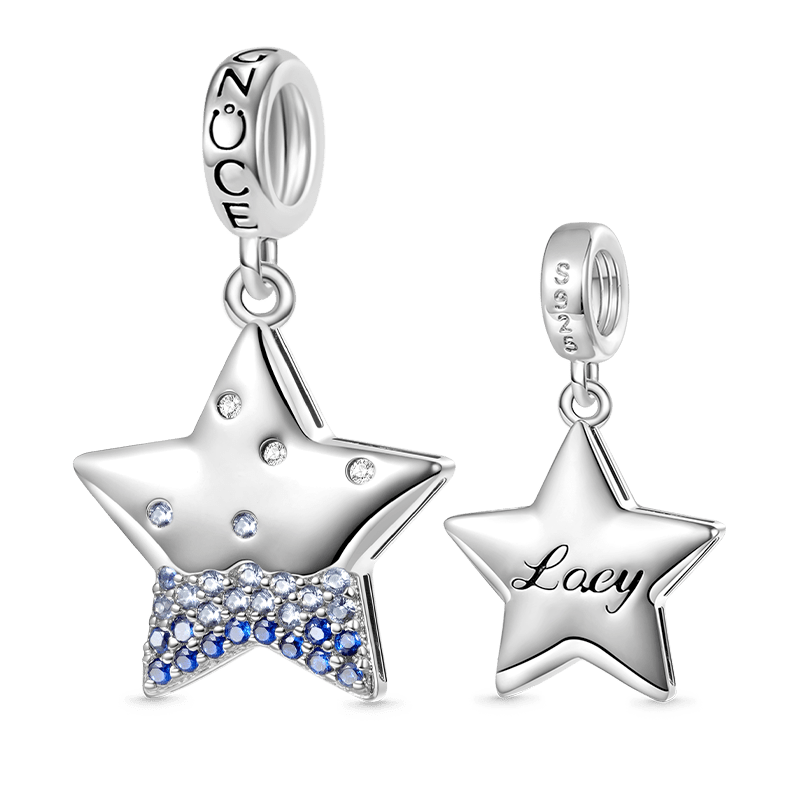 Gnoce Sparkling Star Engravable Charm Platinum-plated Silver Blend_1