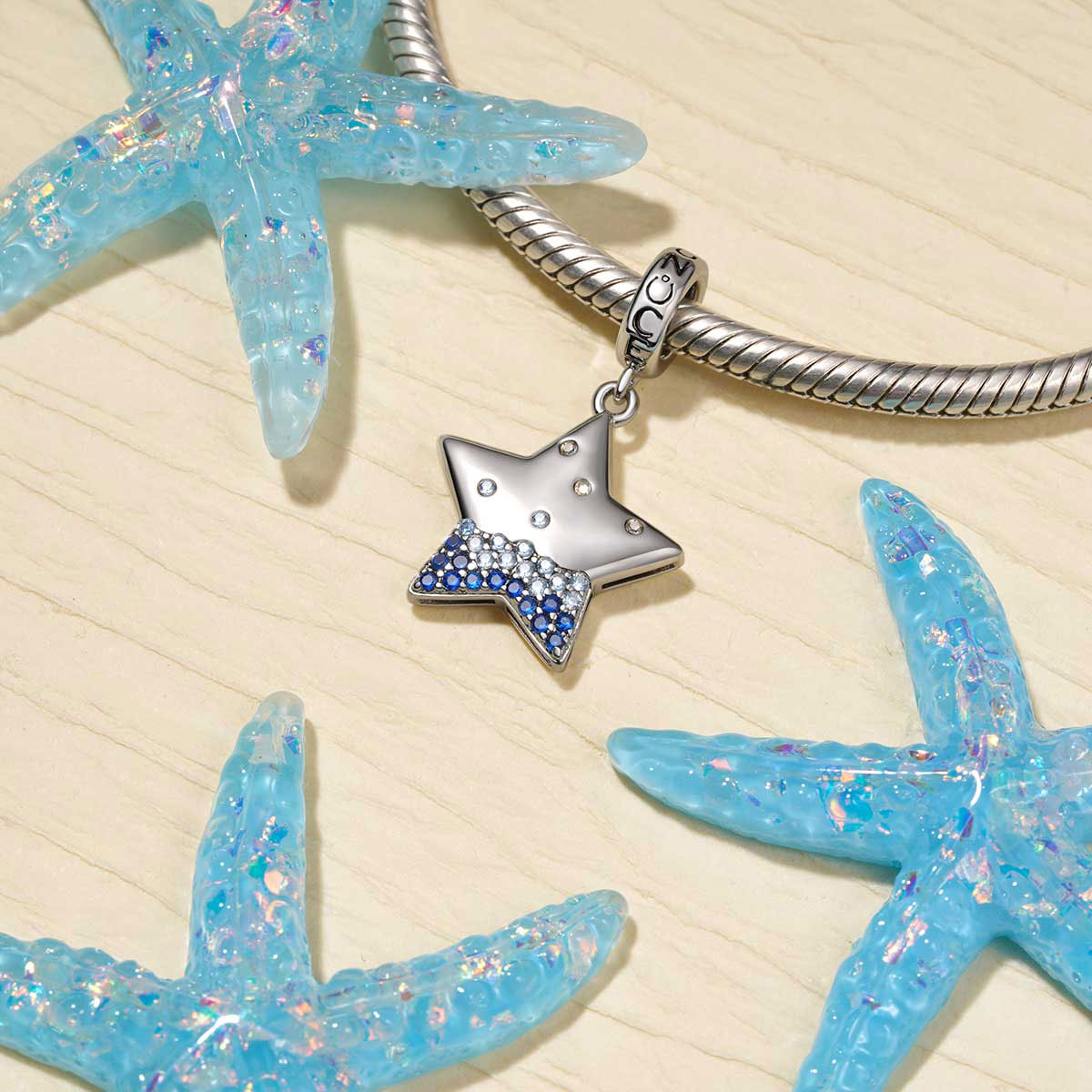 Gnoce Sparkling Star Engravable Charm Platinum-plated Silver Blend_5