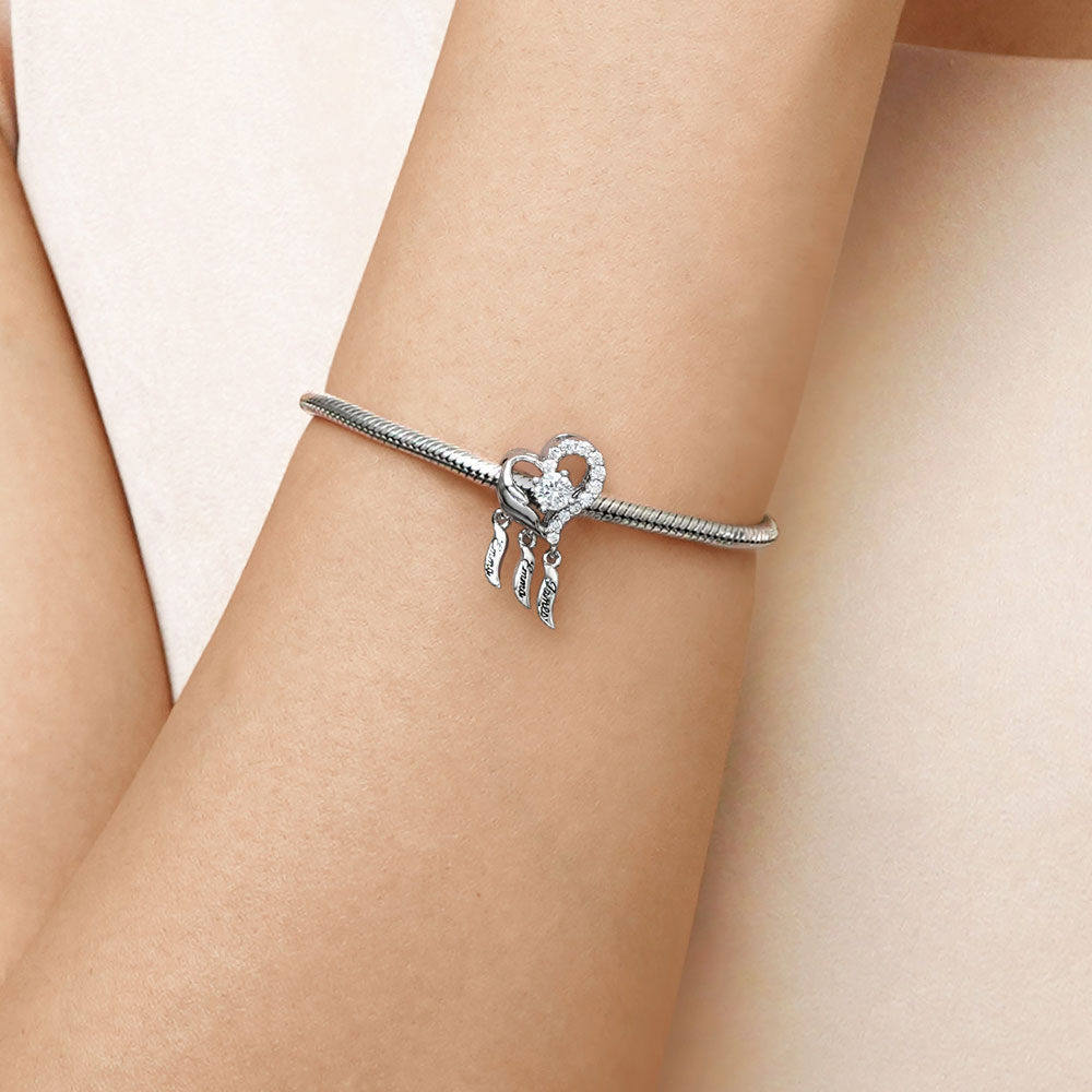 Gnoce Heart Shape Dream Catcher Engravable Charm Platinum-plated Silver Blend_5