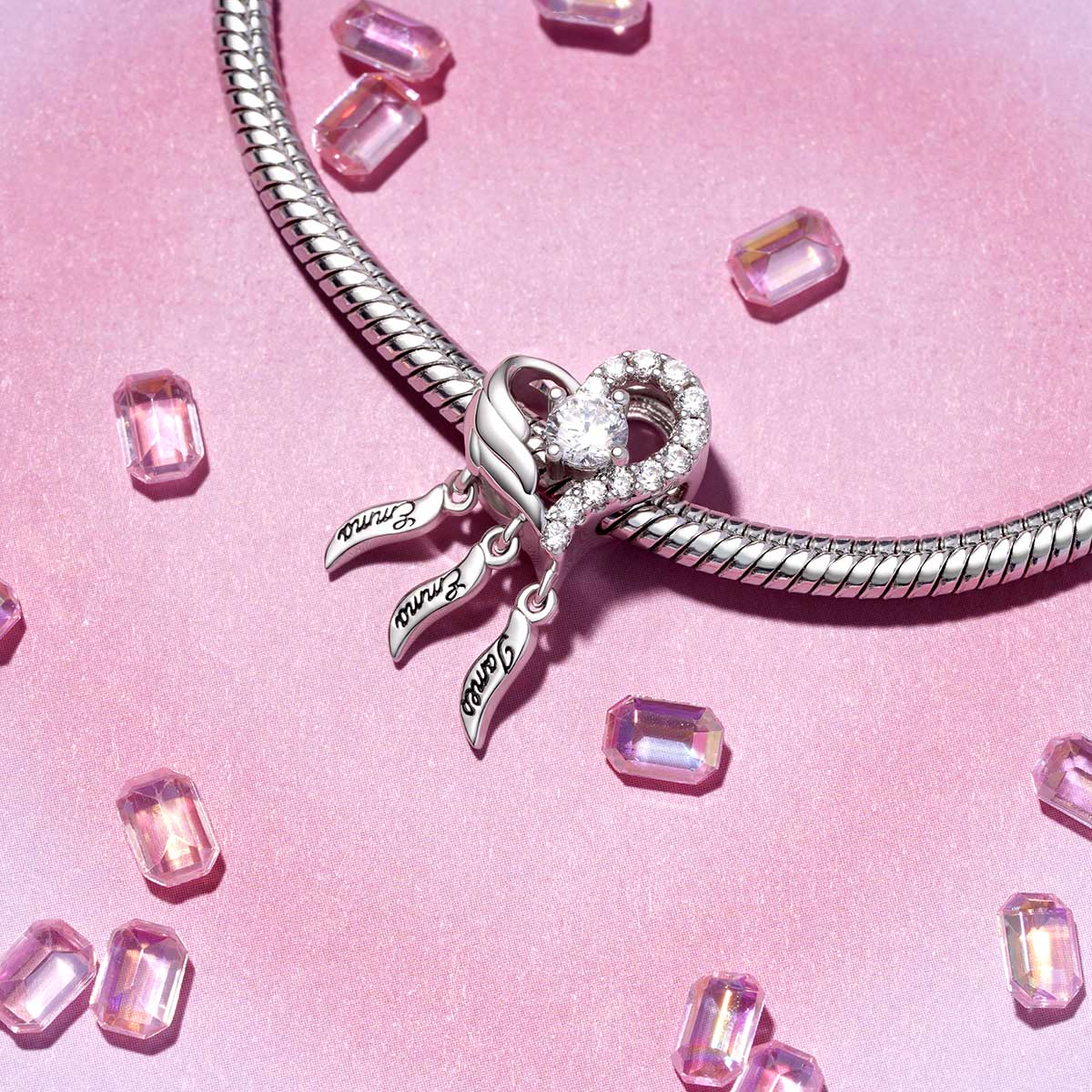 Gnoce Heart Shape Dream Catcher Engravable Charm Platinum-plated Silver Blend_3