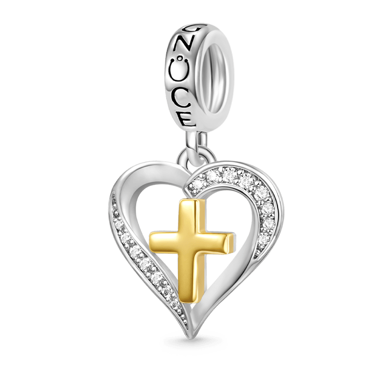 Gnoce Love Heart Cross Charm Platinum-plated Silver Blend_1
