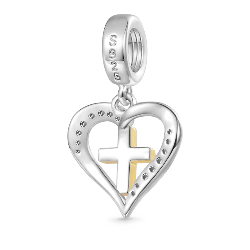 Gnoce Love Heart Cross Charm Platinum-plated Silver Blend_2
