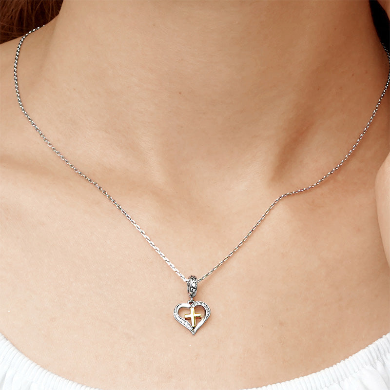 Gnoce Love Heart Cross Charm Platinum-plated Silver Blend_5