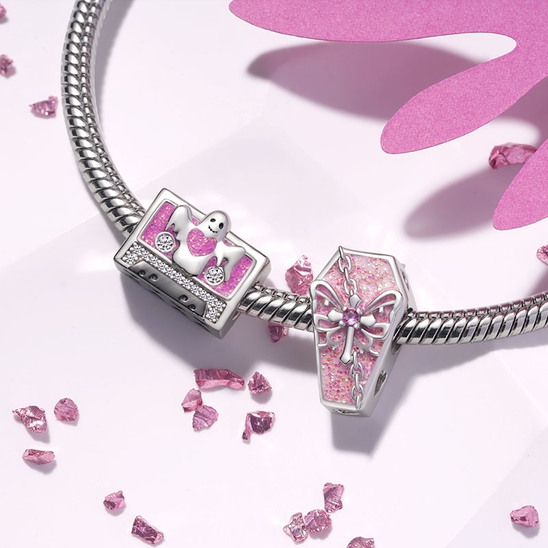 Gnoce Halloween Pink Coffin Charm Platinum-plated Silver Blend_3