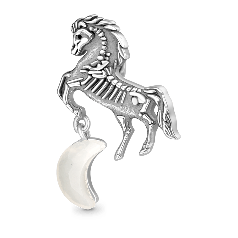 Gnoce Light Color-changing  Black Skull Horse Charm Platinum-plated Silver Blend_2