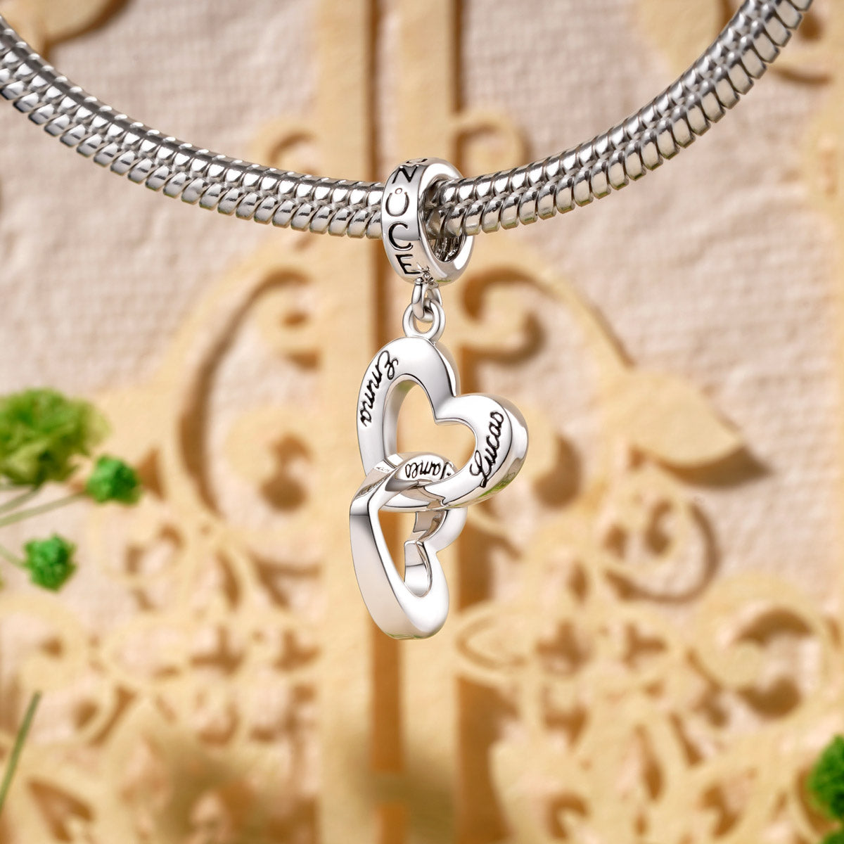 Gnoce Personalized Name Heart Charm Platinum-plated Silver Blend_5