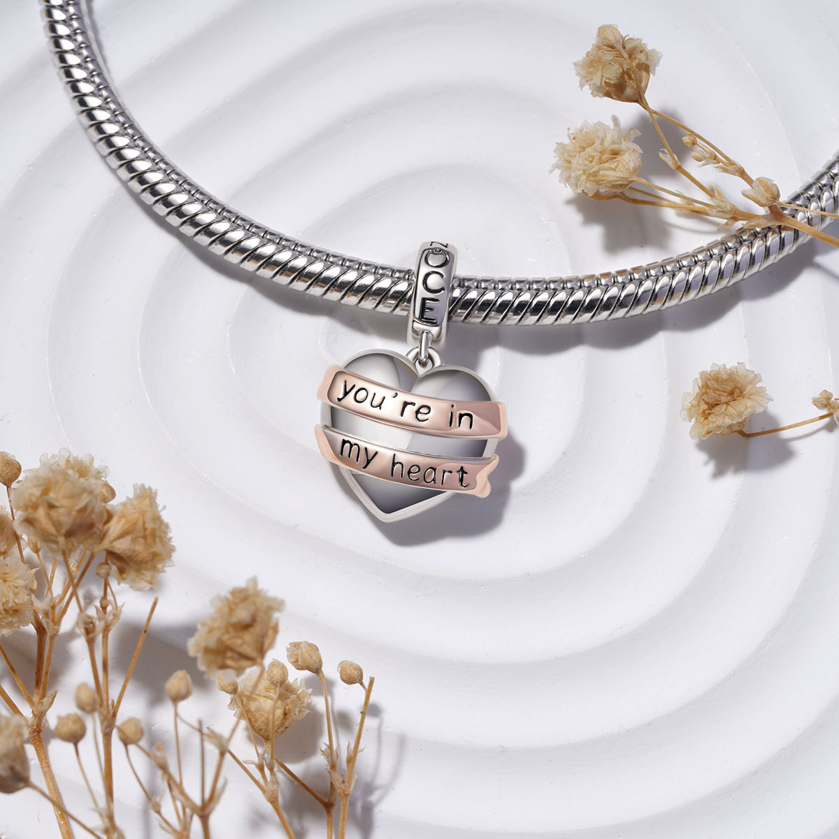 Gnoce Engravable Heart Ribbon Pendant Dangle Charm_4