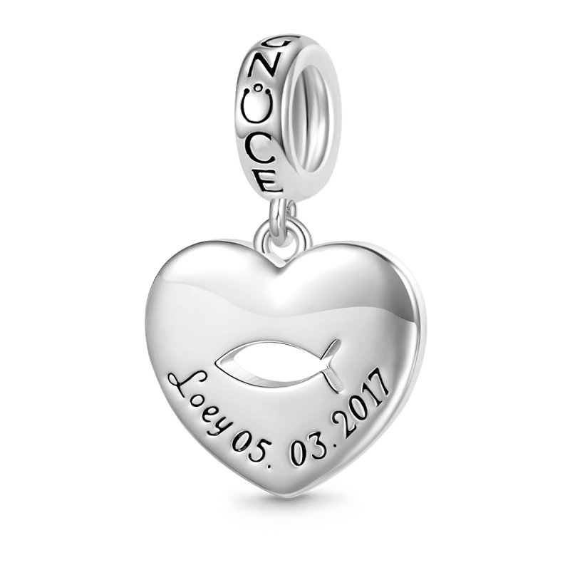 Gnoce Engravable Jesus Fish Birthday Name Charm Platinum-plated Silver Blend_1
