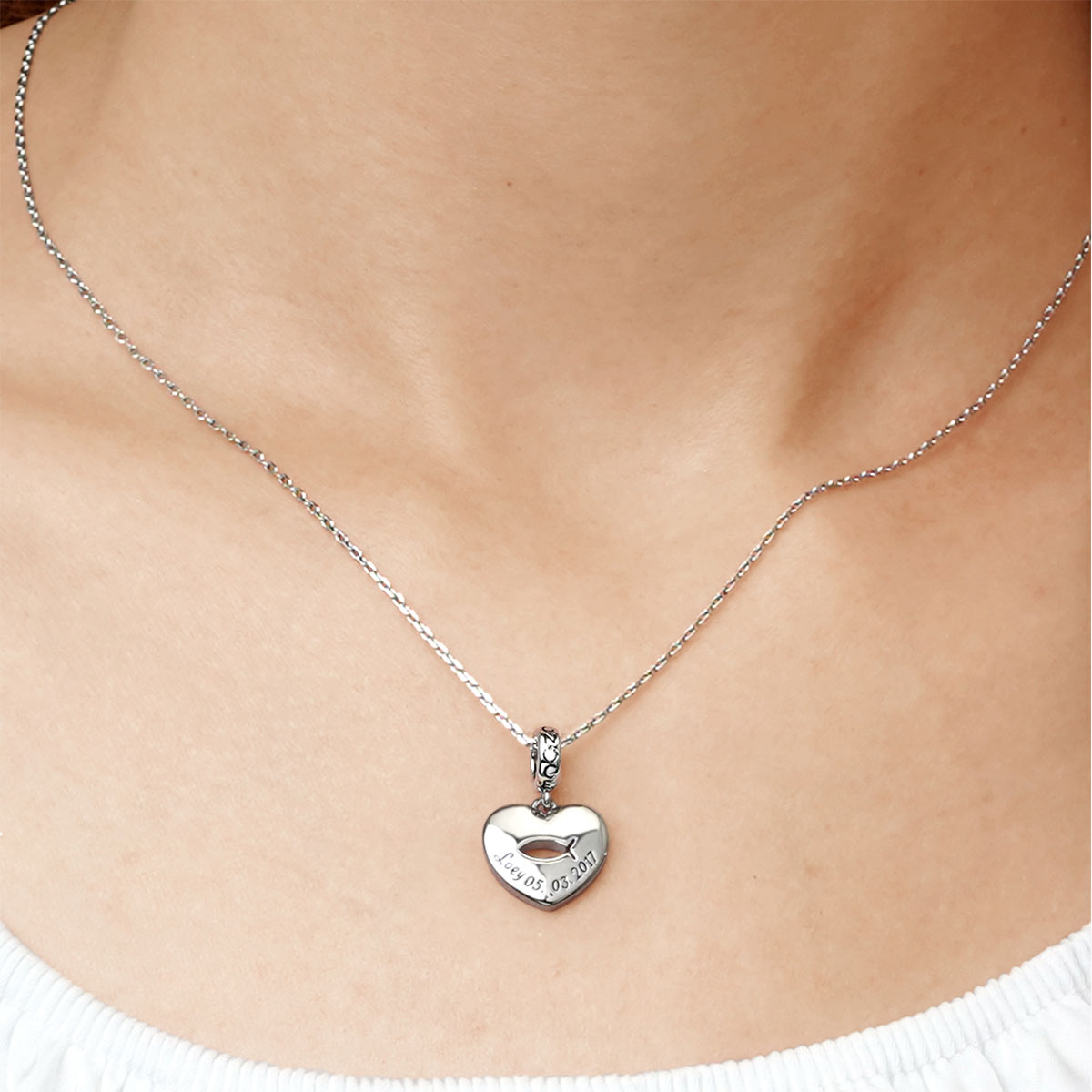 Gnoce Engravable Jesus Fish Birthday Name Charm Platinum-plated Silver Blend_7