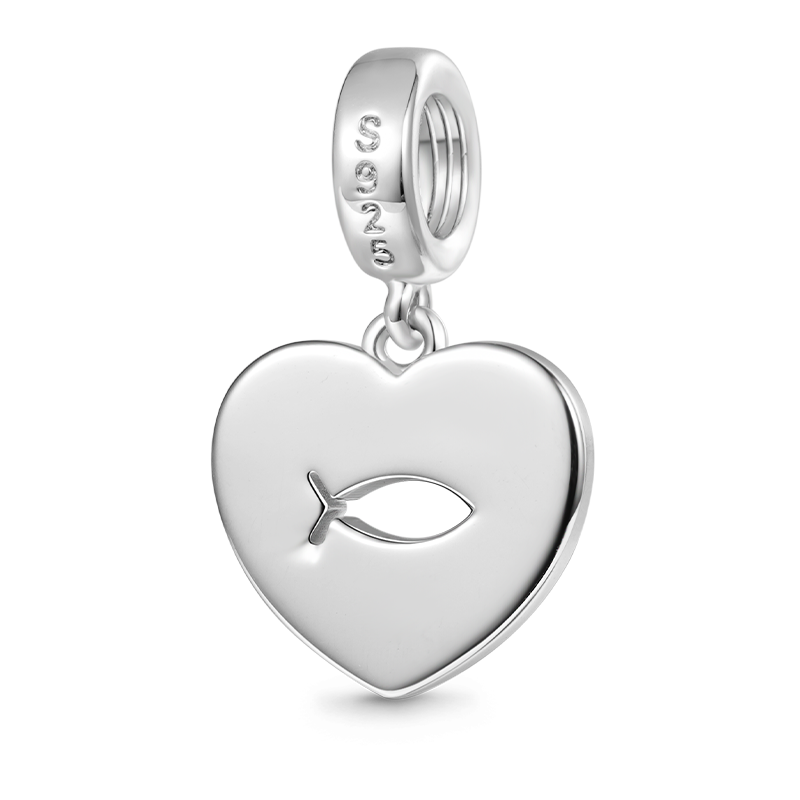 Gnoce Engravable Jesus Fish Birthday Name Charm Platinum-plated Silver Blend_2