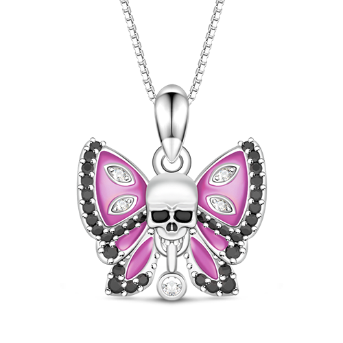 Gnoce Butterfly Skull Necklace Platinum-plated Silver Blend_1