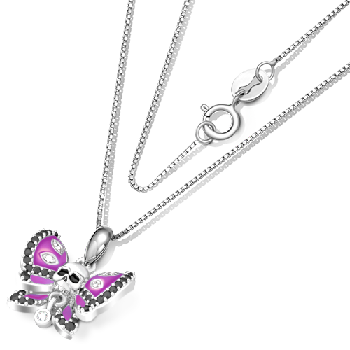 Gnoce Butterfly Skull Necklace Platinum-plated Silver Blend_2