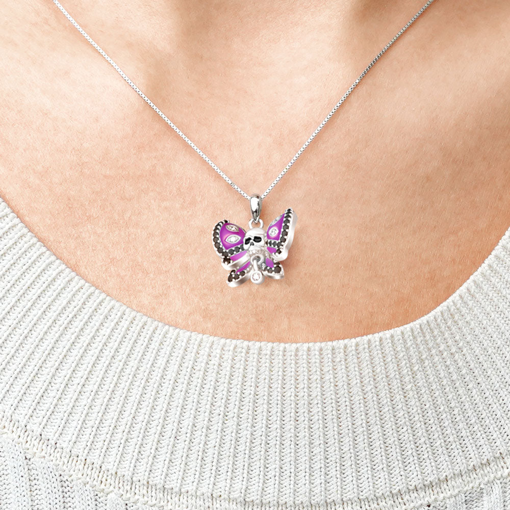 Gnoce Butterfly Skull Necklace Platinum-plated Silver Blend_4
