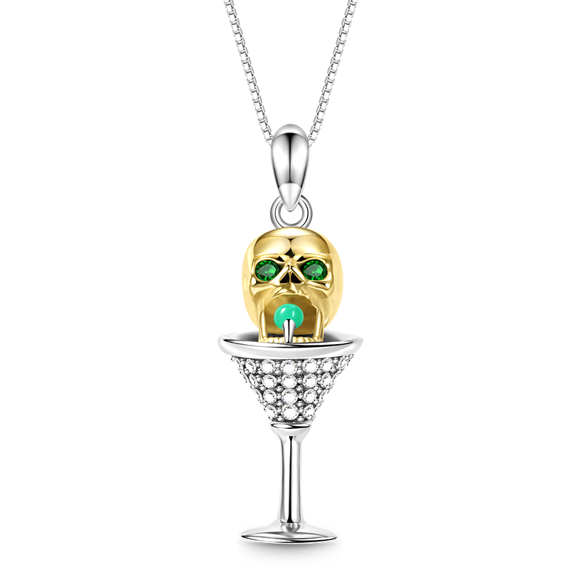 Gnoce Skull Martini Necklace Platinum-plated Silver Blend_1