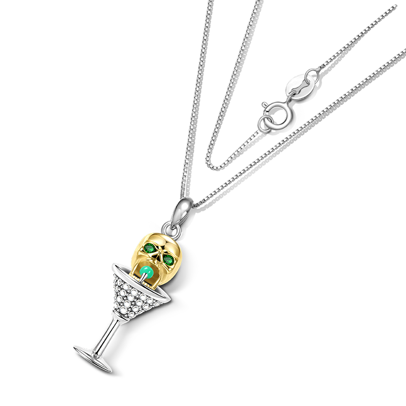 Gnoce Skull Martini Necklace Platinum-plated Silver Blend_2